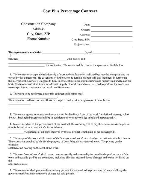 50+ Free Printable Cost Plus Contract Templates [PDF]