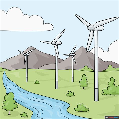 How to Draw a Wind Turbine | Wind drawing, Drawing tutorial easy, Wind turbines art