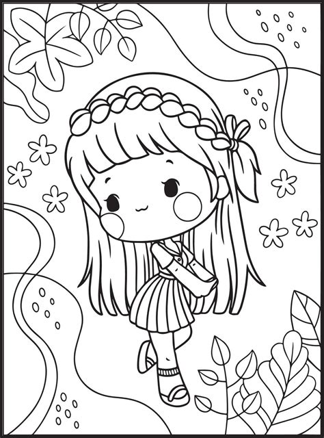 Cute Girls Coloring Pages for kids 17043492 Vector Art at Vecteezy