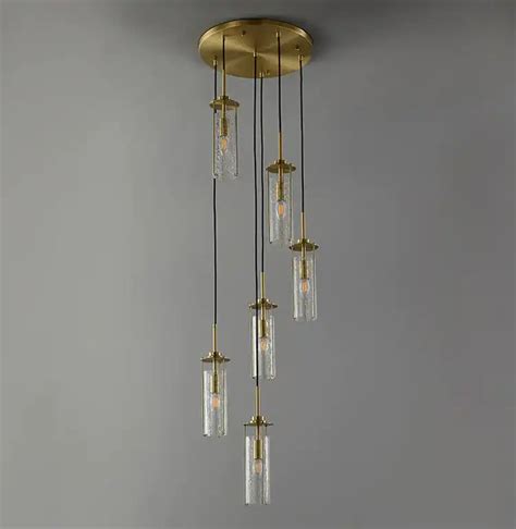 HDC 5/6 Light Brass Gold Crackle Glass Double Height Stair Chandelier