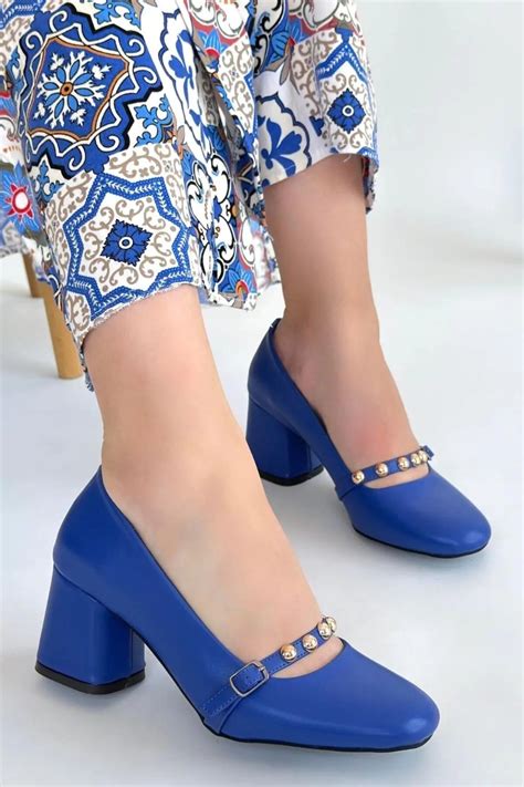 Blue Tino Leather Heeled Shoes | Özer&Hermin