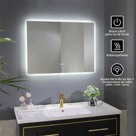 Espejo Rectangular Con Luz Led Y Sistema Antiempañante (Alto 50 Cm X L ...