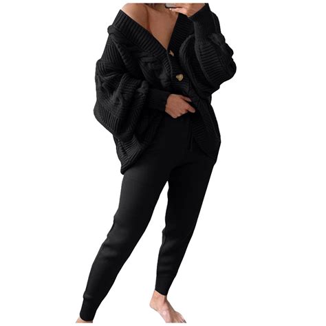 Sweater Sets Women 2 Piece Outfits Cable Knit Button Down Cardigan ...