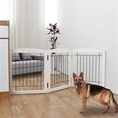 Freestanding Foldable Dog Gate for House Extra Wide Wooden White indoor Puppy Gate Stairs Dog ...
