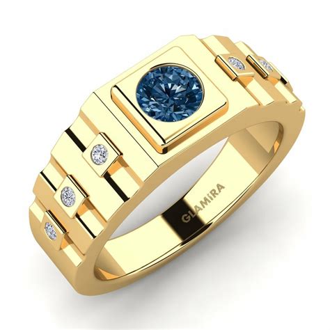 Order Men's Ring Vlad in Round cut 0.5 Carat 18ct Yellow Gold Blue ...