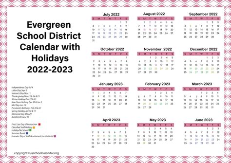 Evergreen School District Calendar with Holidays 2022-2023