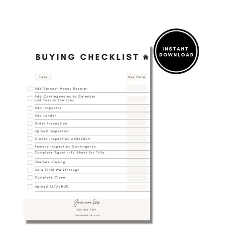 Home Buyers Checklist Printable - Educational Printable Worksheets