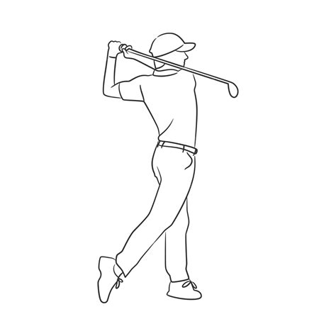 Premium Vector | Man playing golf line art illustration