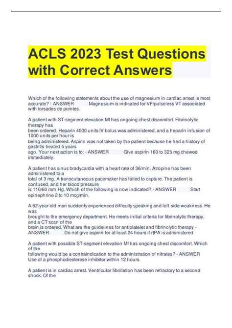 ACLS 2023 Test Questions with Correct Answers - ACLS - Stuvia US