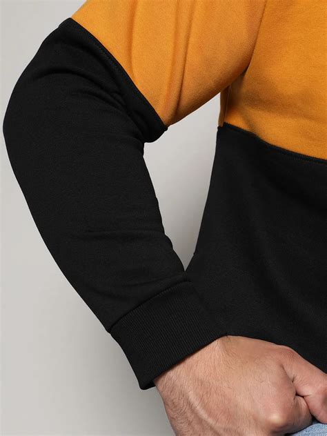 Plus Size Men's Black & Mustard Yellow Contrast Panel Sweatshirt (3XL ...