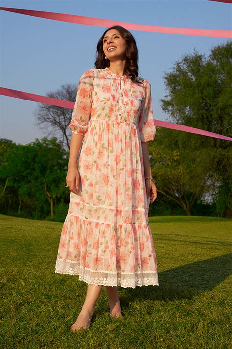 Buy Orange Digital Floral Printed Tiered Chiffon Dress Online for Woman ...