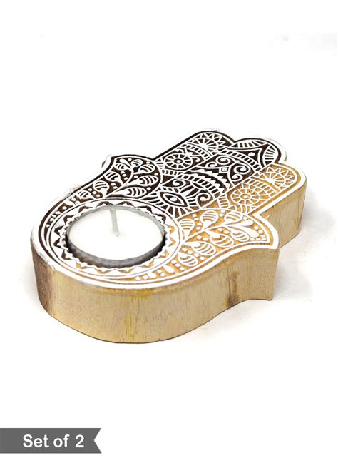 Get Handpainted Lotus Shaped Wooden Festive Tealight Candle Holder with ...