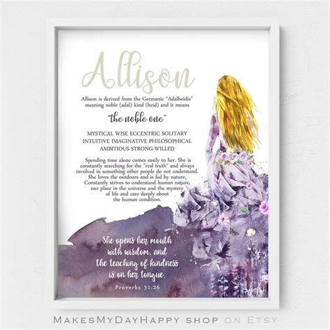 Allison Name Wall Art,german Name Meaning,gracious Girl Decor,blonde ...