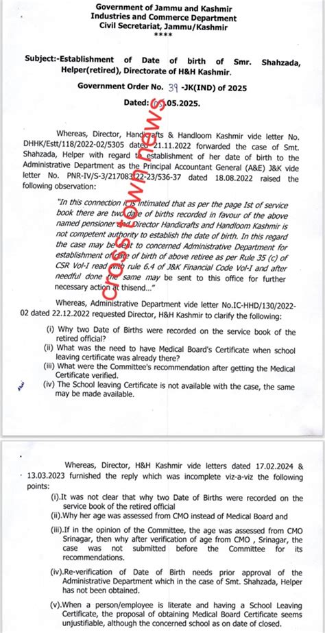 J&K Govt orders to record "Correct Date of Birth"