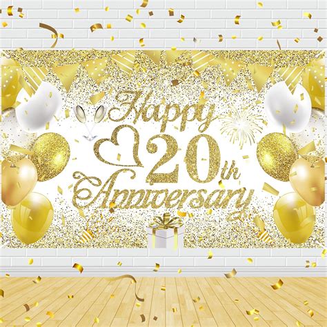 20th Wedding Anniversary Decorations White Gold Happy 20th Anniversary ...