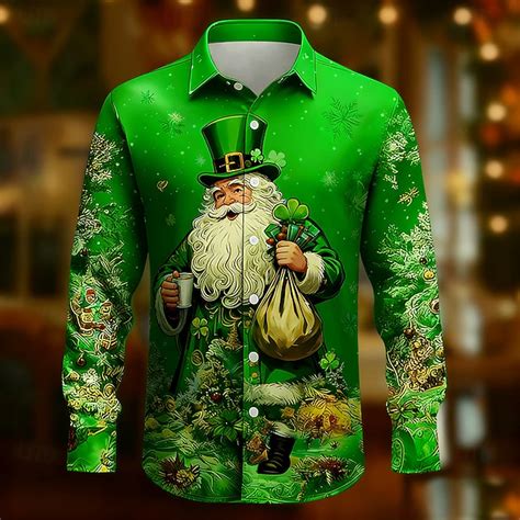 St. Patrick's Day Men's Four Leaf Clover Gold Coin Saint Patrick Shirt ...