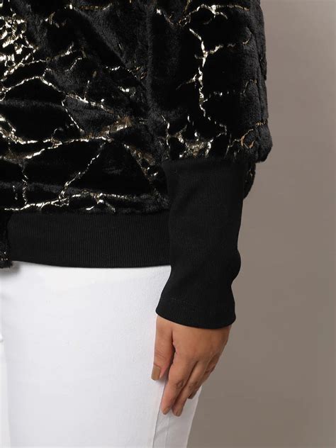 Instafab Plus women'sCarbon Black Metallic Veined Faux Fur Jacket