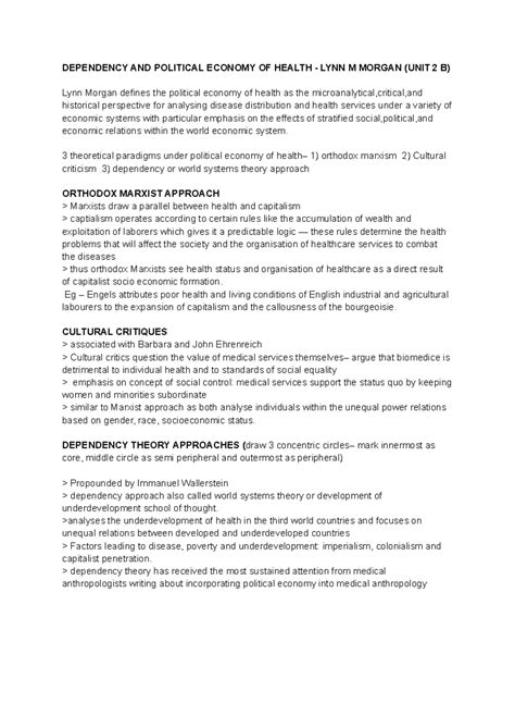 Unit 2 b - dependency and political economy of health - DEPENDENCY AND ...