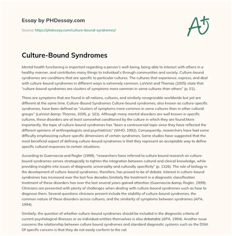 Culture-Bound Syndromes Definition Example - PHDessay.com