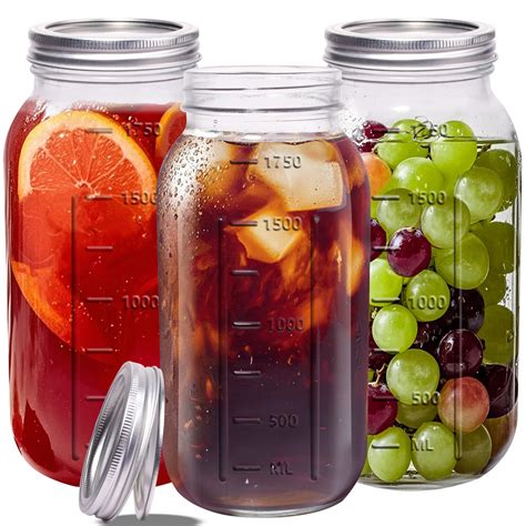 eleganttime 64 oz Mason Jar Wide Mouth 3 Pack,Large Half Gallon Mason ...