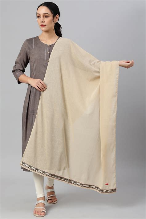 Buy Beige Embroidered Cotton Voile Dupatta @ 1499 | W for woman – wforwoman