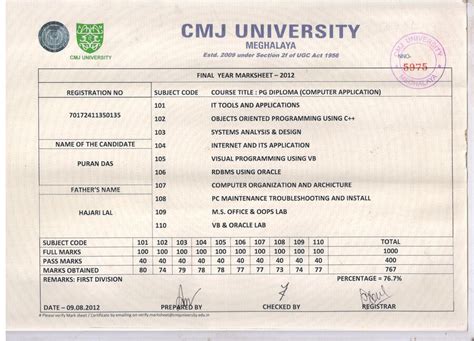 CMJ University — Verify marksheet, Page 2