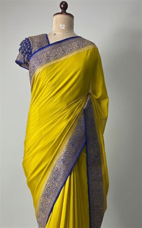 Neon yellow mango design plain pure banrasi crepe silk saree – House of ...