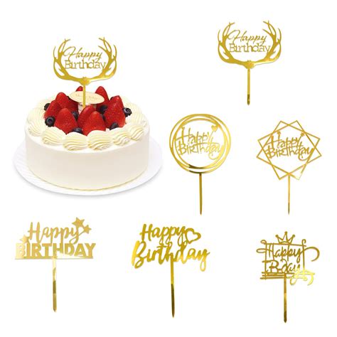 Buy 6 Pieces Happy Birthday Cake Topper, Taste-k Acrylic Cake Topper ...