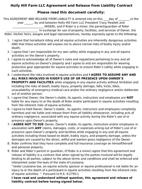 Release/Waiver Agreement (United States) Doc Template | pdfFiller