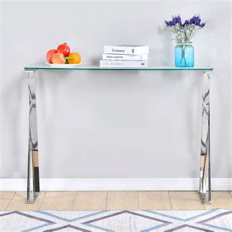 Buy Modern Console Table Entryway Table with Tempered Glass Top, X ...