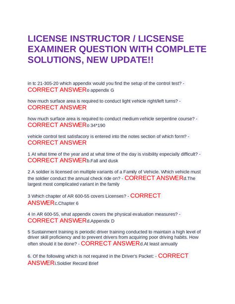 Driver Training and Licensing: Questions and Answers for TC 21-305-20 ...