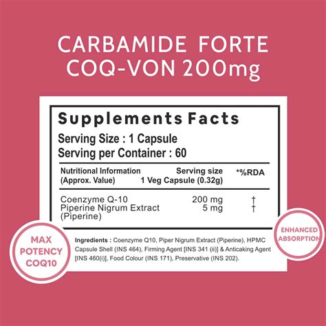 Buy CARBAMIDE FORTE COENZYME Q10 (COQ10) 200MG WITH PIPERINE 5MG 60 ...