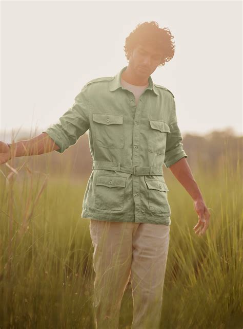 Buy Sage Linen Overshirt | Casual Green Solid Shirts for Men Online ...