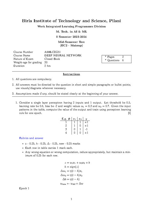DNN Cluster S1 23 Mid Sem Makeup Exam - AIMLCZG51 - Studocu