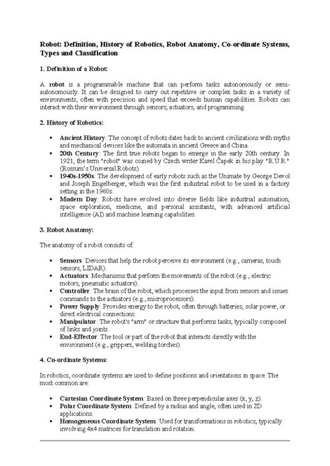Robotics 101: Definition, History, Anatomy, Systems & Types - Studocu