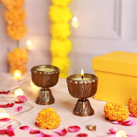 2 Cast Metal Antique Diya Parijat Beeswax Candle Lamp | Candles ...