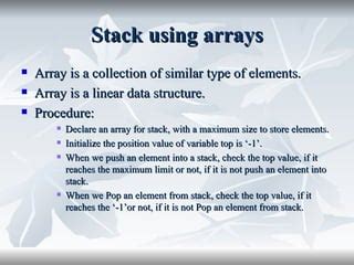 Image result for Disadvantage of Array Representation of Stack
