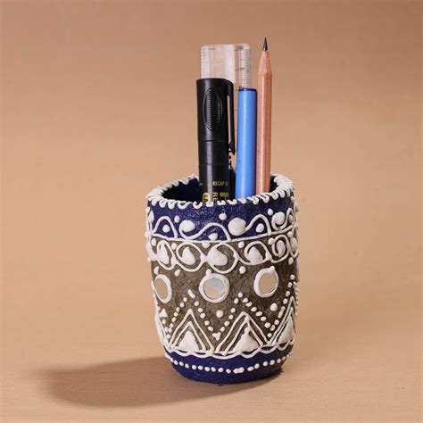 Brown Mandana Art Handpainted Paper Mache Pen Stand