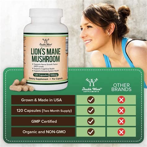 Buy Double Wood Supplements Lions Mane Mushroom Supplement Capsules ...