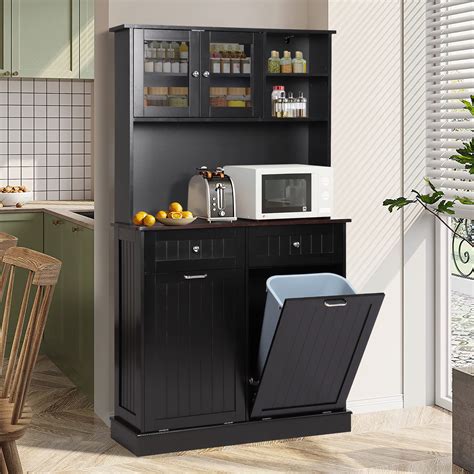 KIGOTY Kitchen Trash Cabinet, Double Tilt Out Trash Can Cabinet with ...