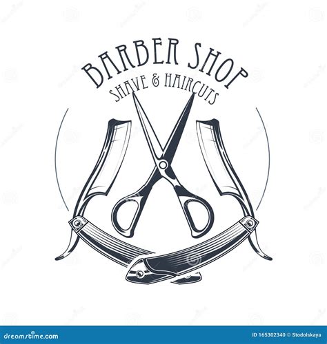Vintage Barbershop or Hairdressing Salon Emblem, Scissors and Straight ...