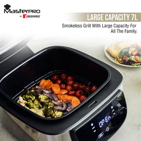 MasterPro Smokeless Grill 7L (1800W), For Air Fry/Bake/Grill/Roast/ De