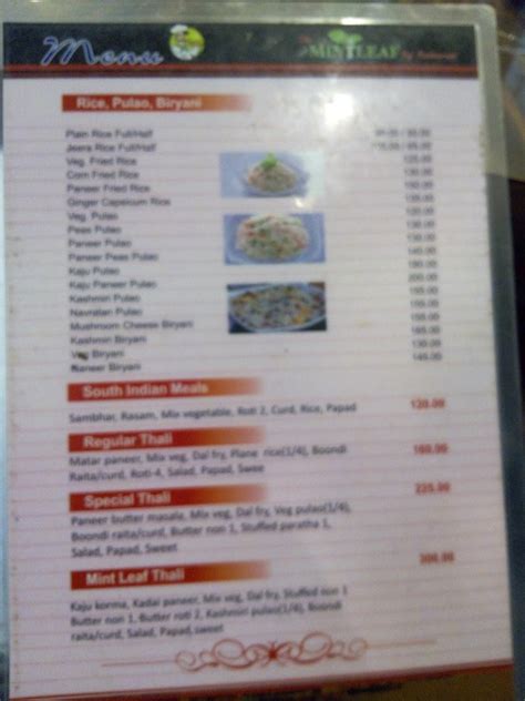 Menu at The Mint Leaf Restaurant, Varanasi