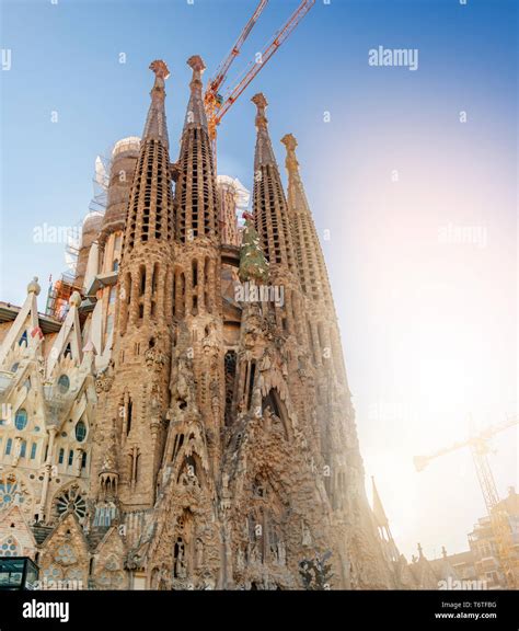 Barcelona, Spain, April 2019: The Nativity facade of the famous Sagrada ...