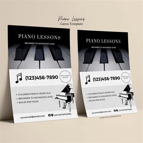 Piano Lessons Flyer Canva Template, Editable Piano Teacher Flyer, Piano ...