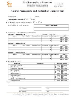 Fillable Online shsu Course Prerequisite and Restriction Change Form ...