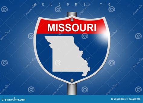 Missouri on Highway Road Sign Over Blue Background Stock Illustration ...