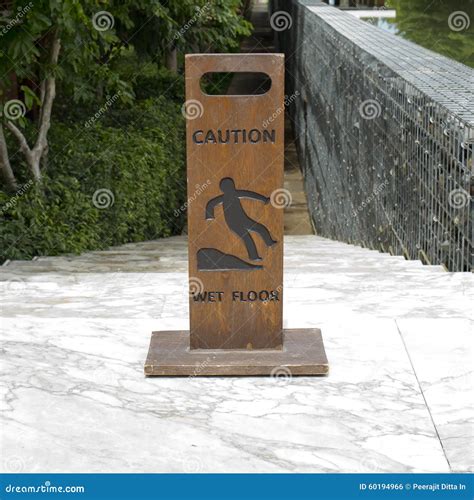 Caution Wet Floor Wooden Sign Board Stock Photo - Image of danger ...