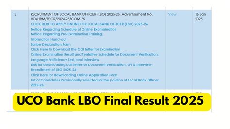 UCO Bank LBO Final Result 2025 Out, Result PDF Download Link