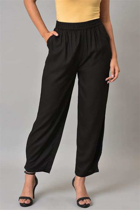Buy Black Box Pleated Straight Pants @ 1899 | W for woman – wforwoman